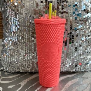 Starbucks Summer 2022 'Dragonfruit' Coral Glossy Studded Bling Venti Tumbler